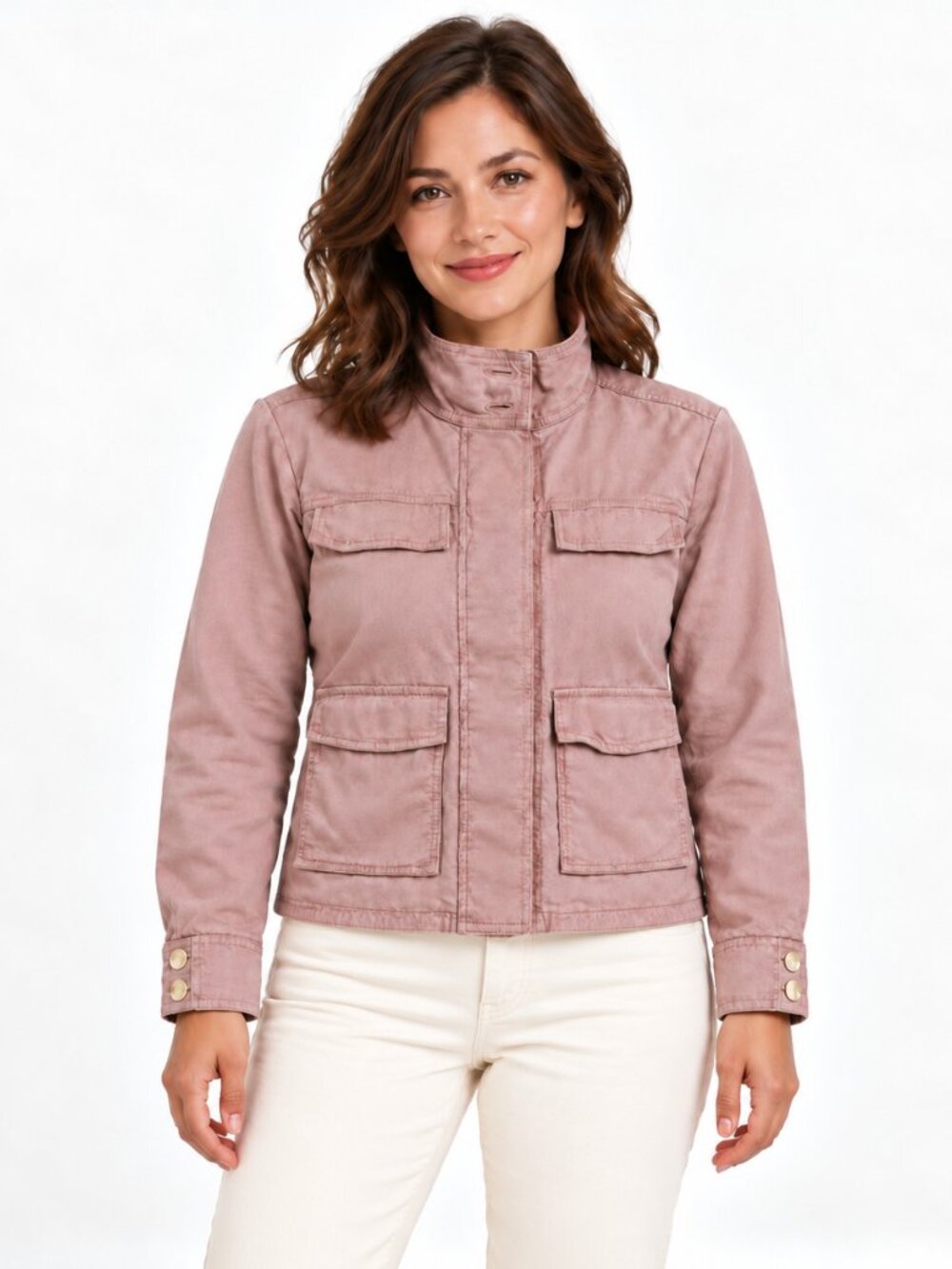 LOFT Womens Petite MP Pink Linen Cotton Utility Jacket